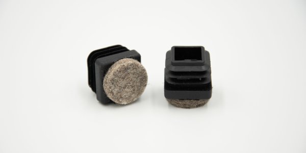 4-er Set Einschlag-Filzgleiter 20x20mm für Vierkantrohr (nicht für Holzumantelung) Innenmaß Vierkantrohr 16x16mm, schwarz