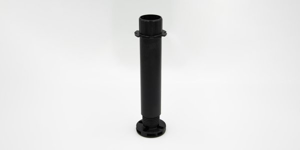 Stützfuß - schwarzer Kunststoff für Bettmittelbalken, zylinderformig mit verstellbarem Fuß